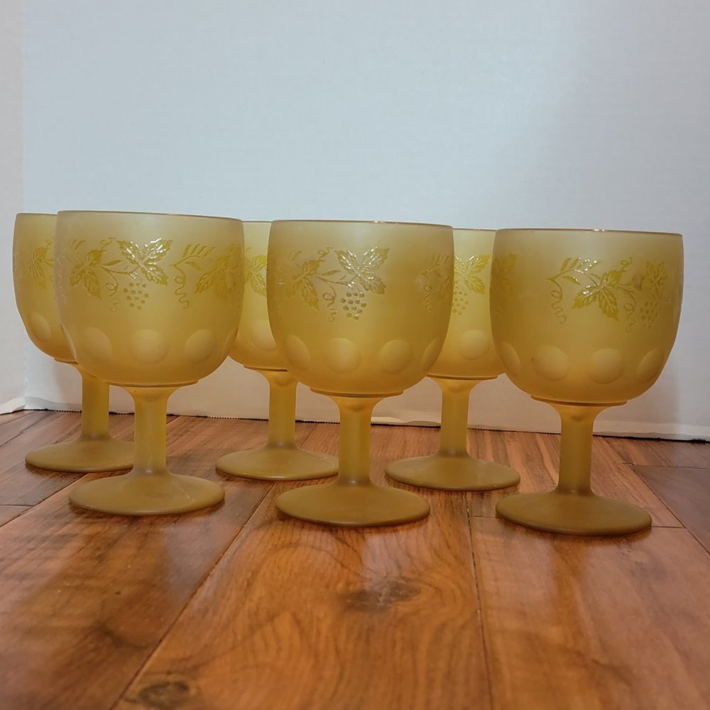 Bartlett Collins Frosted Amber color Water Goblet Decoration 806 Set Of 6 - Picture 2 of 3